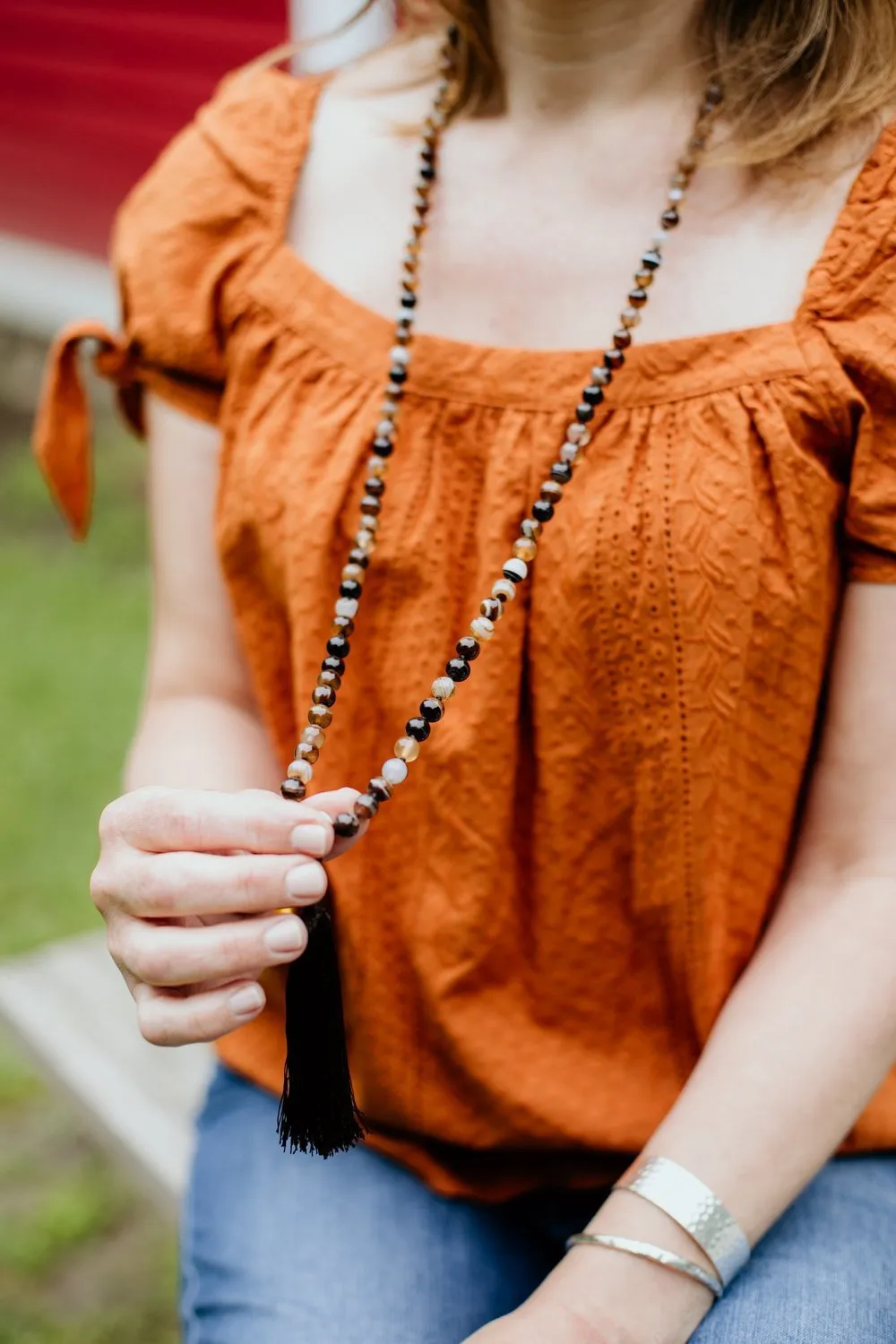 Strengthening Striped Agate Knotted Mala