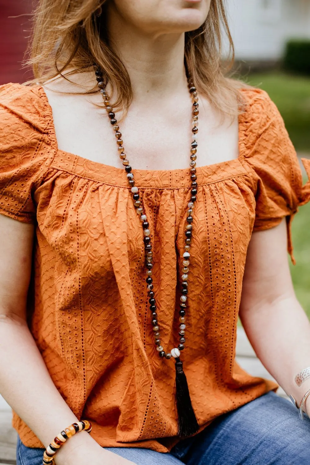 Strengthening Striped Agate Knotted Mala