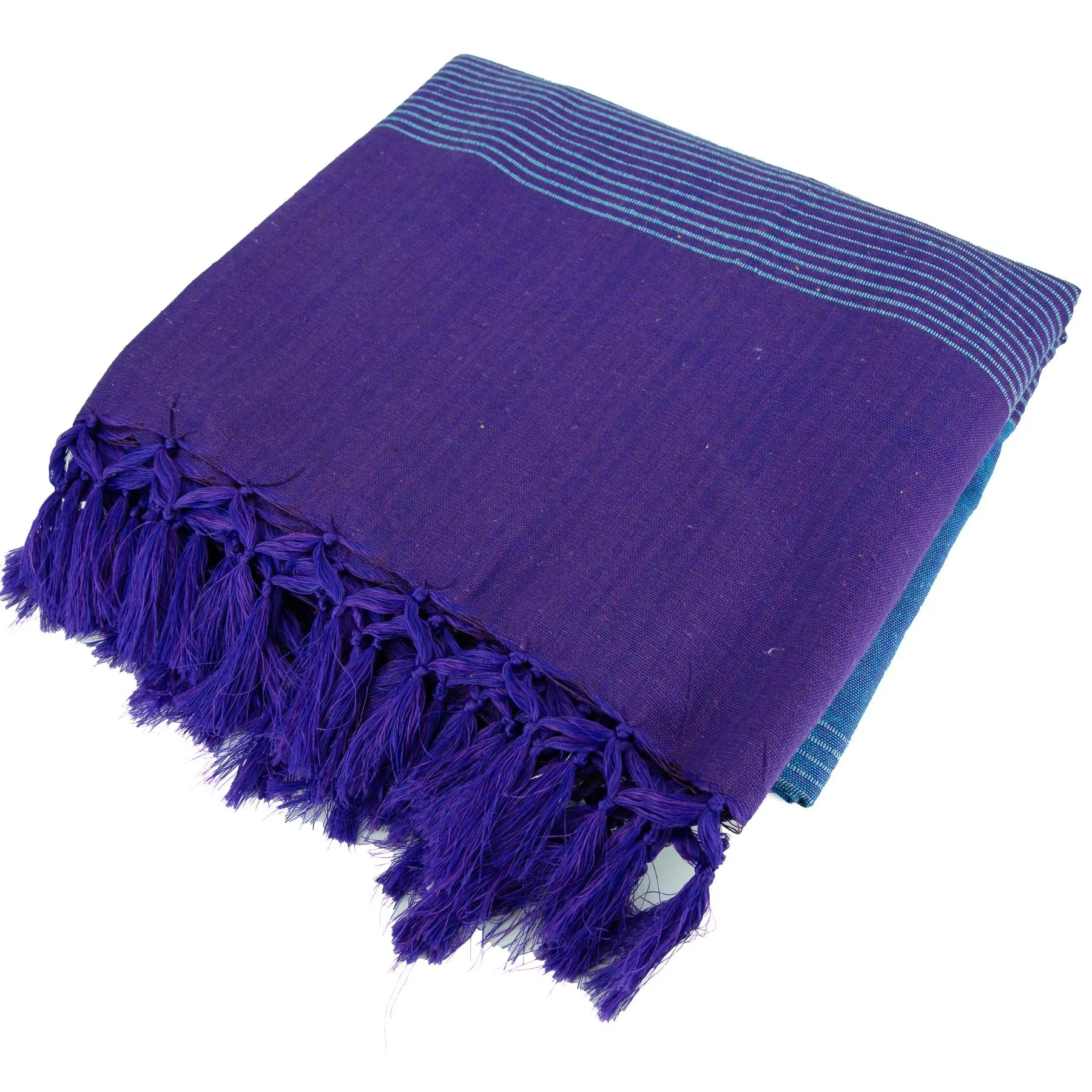 Striped Cotton Blanket With Tassel Edging - Cobalt