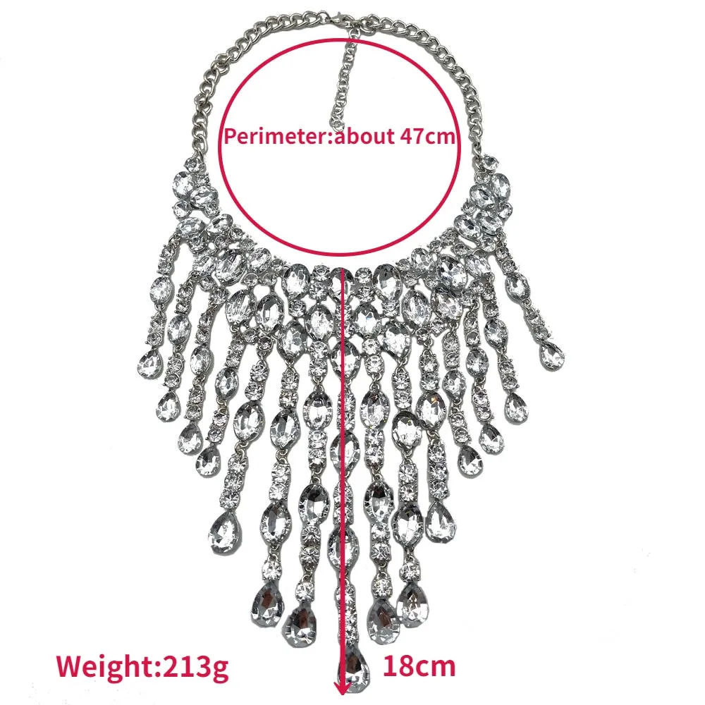 TEEK - Crystal Long Tassel Statement Necklace