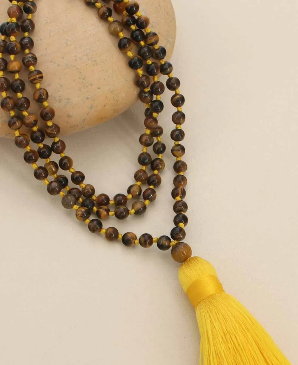 Tiger's Eye Meditation Mala, Knotted 108 Beads