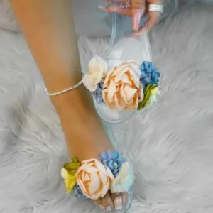 Women's flower decor clear jelly sandals