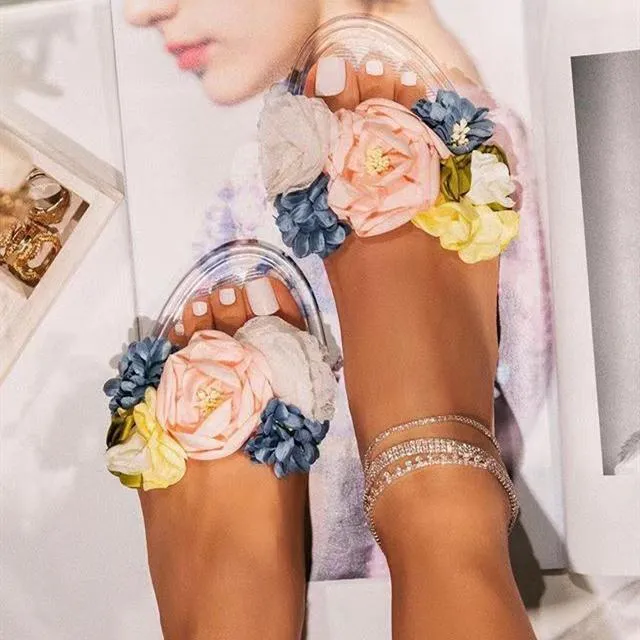 Women's flower decor clear jelly sandals