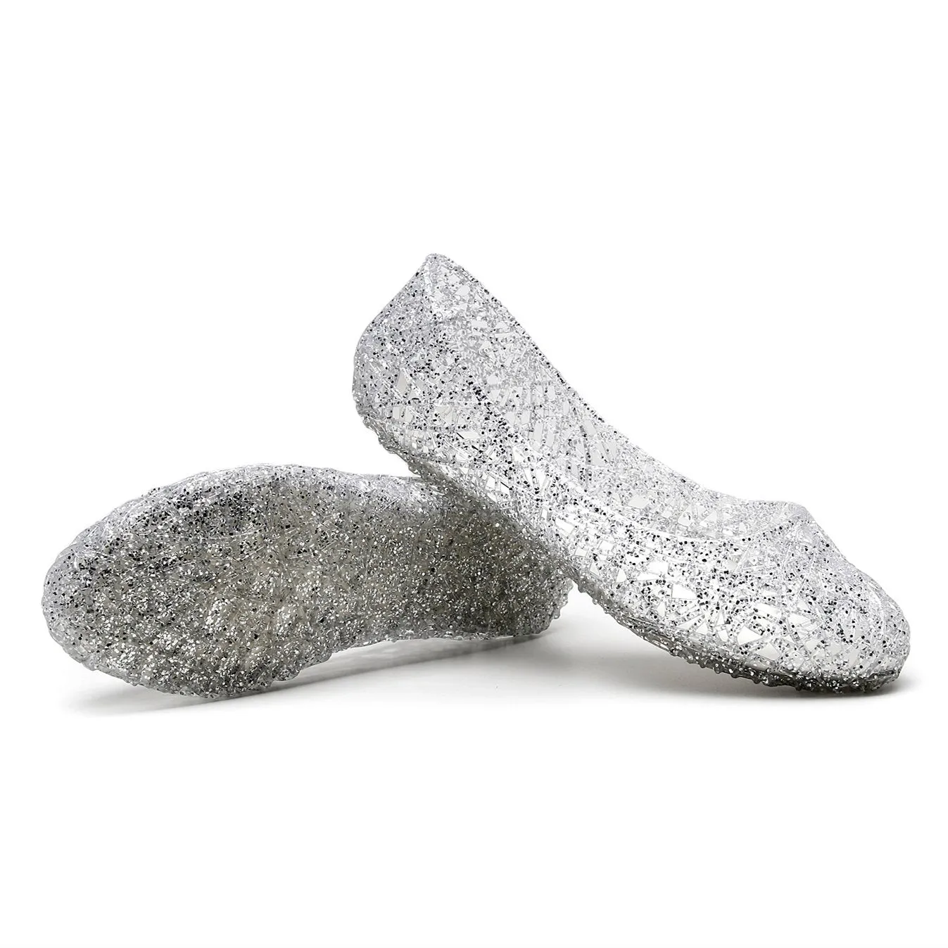 Women's hollow rhinestone jelly flats cute slip on shoes