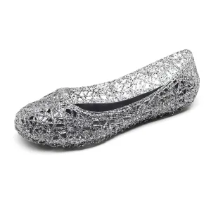 Women's hollow rhinestone jelly flats cute slip on shoes