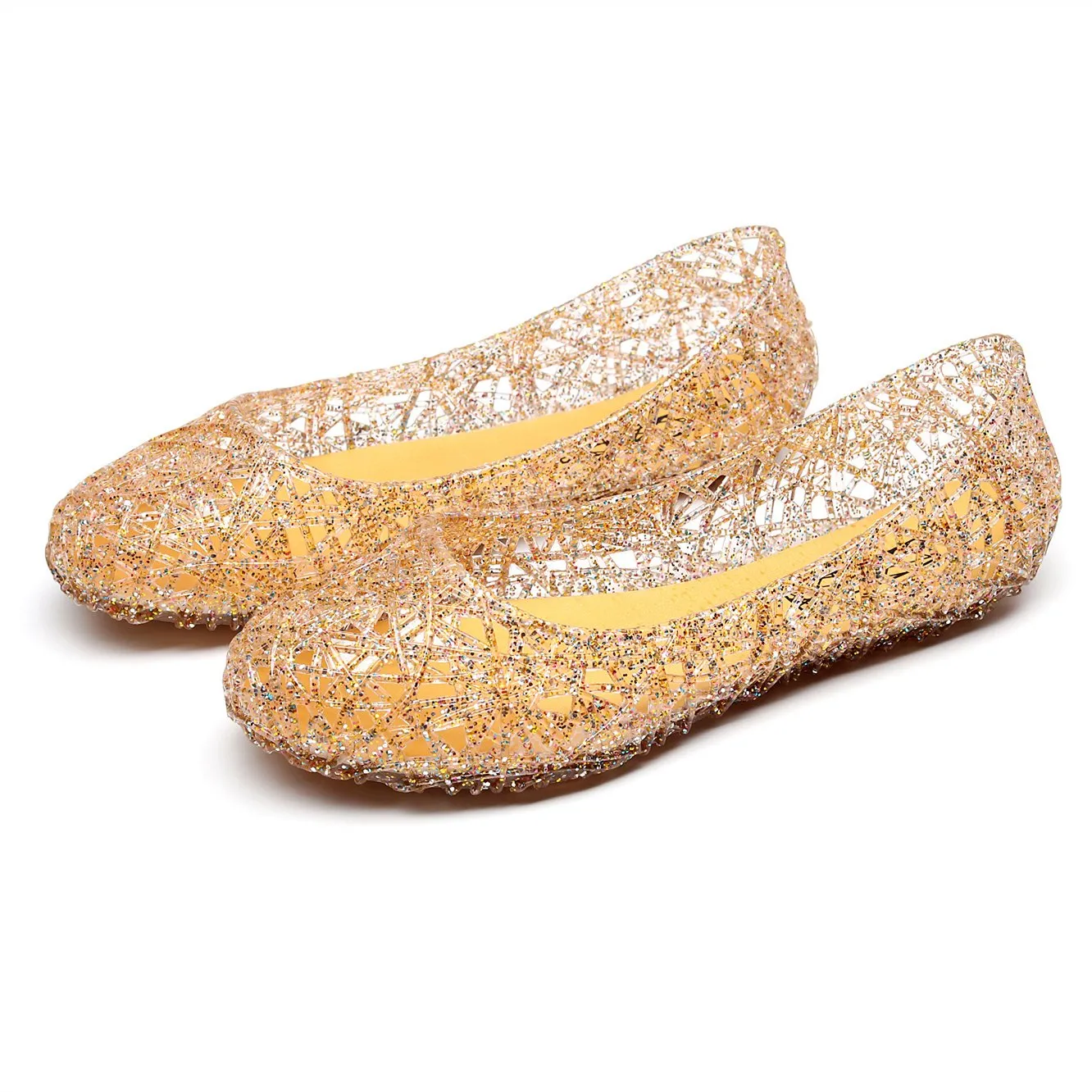 Women's hollow rhinestone jelly flats cute slip on shoes