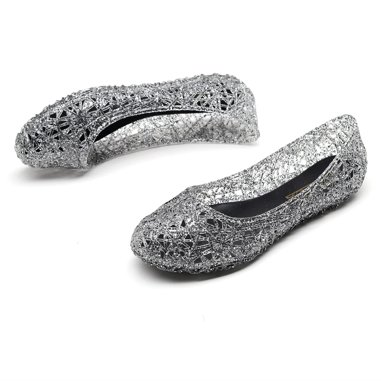 Women's hollow rhinestone jelly flats cute slip on shoes