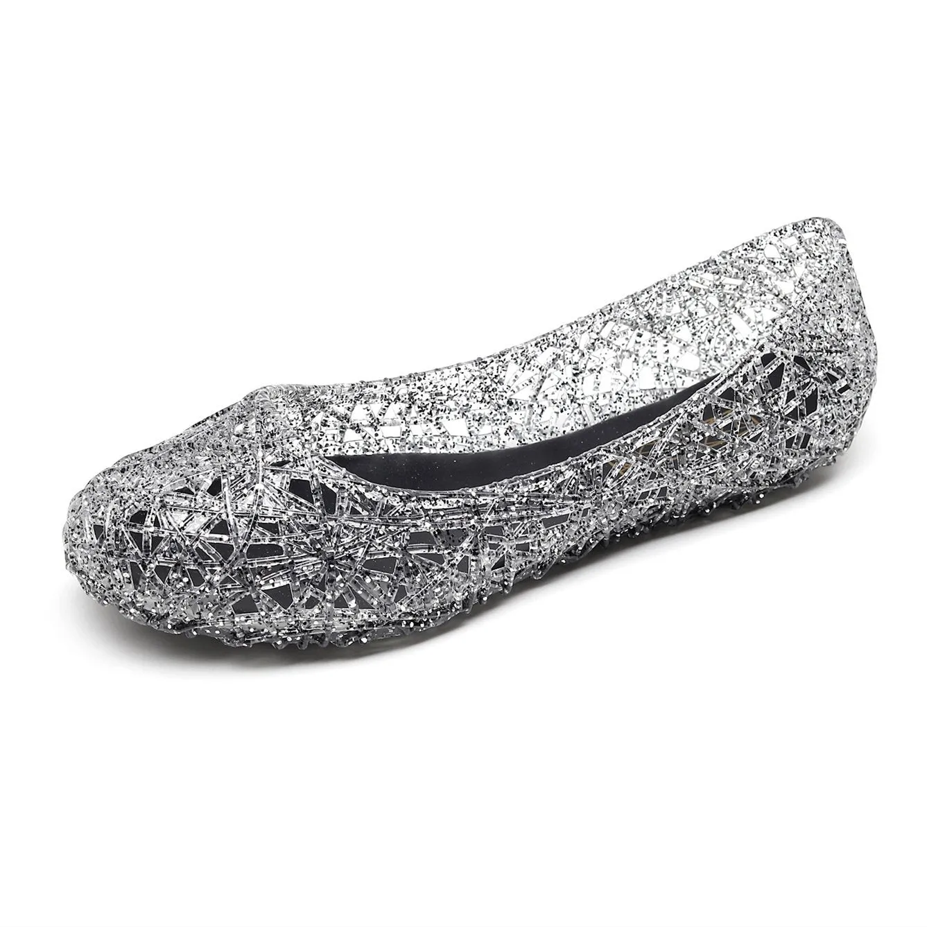 Women's hollow rhinestone jelly flats cute slip on shoes