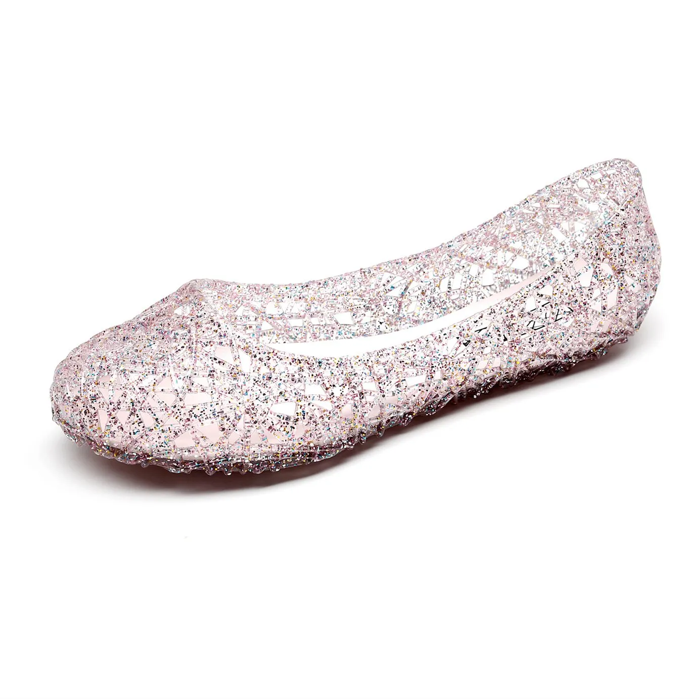 Women's hollow rhinestone jelly flats cute slip on shoes
