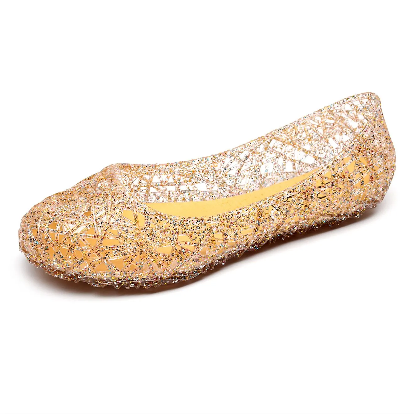 Women's hollow rhinestone jelly flats cute slip on shoes
