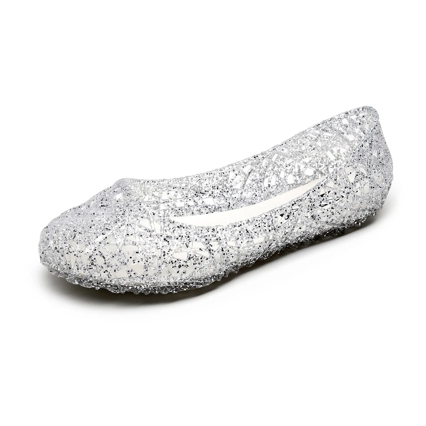 Women's hollow rhinestone jelly flats cute slip on shoes