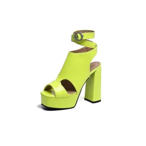 Women's Jelly Color Peep Toe Hollow Out Rhinestone Chunky Heel Platform Sandals