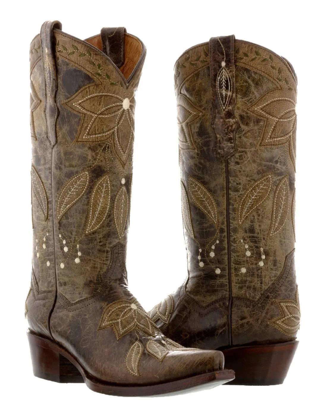 Womens Summer Brown Leather Cowboy Boots - Snip Toe