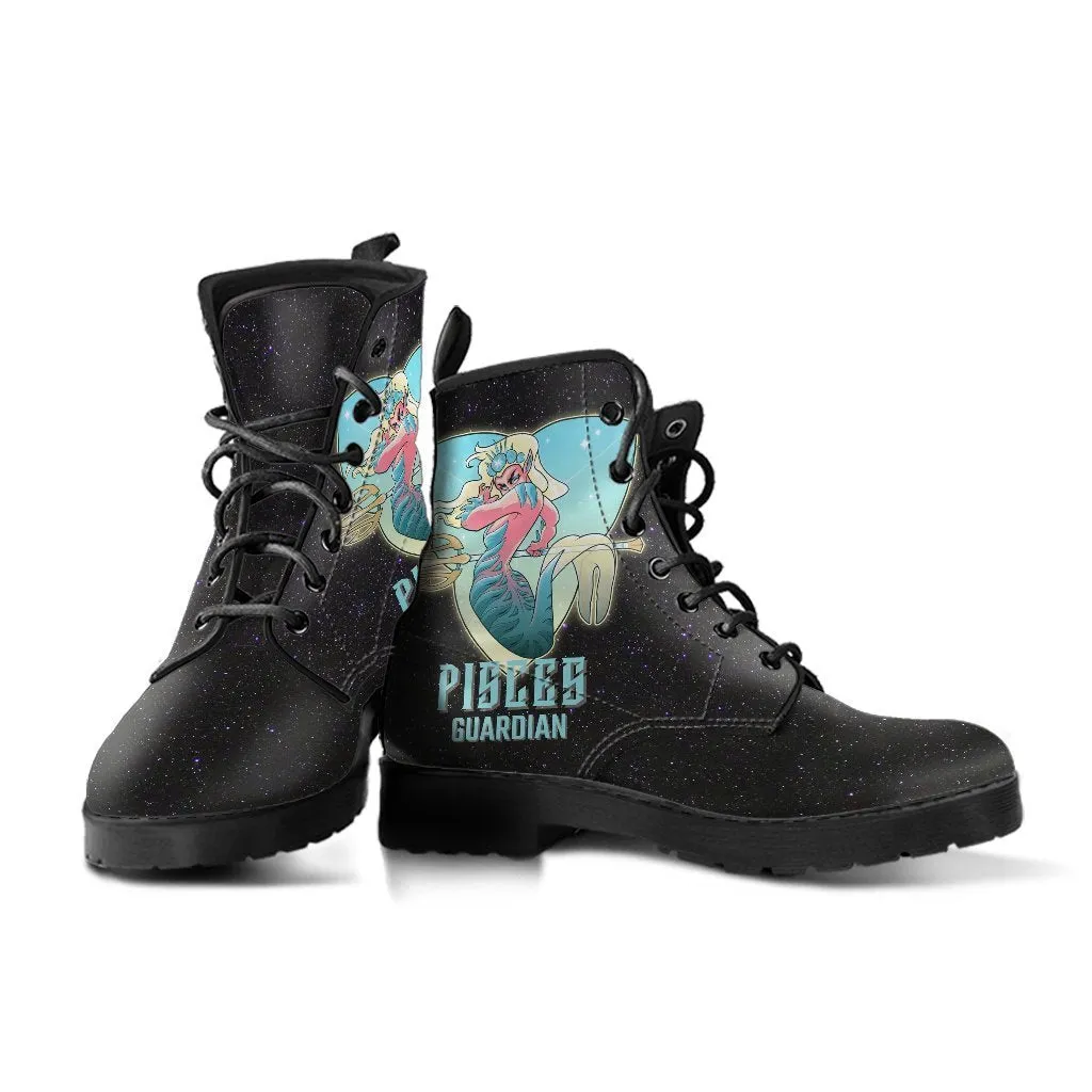 Zodiac Combat Boots - Pisces #1 | Vegan Leather Lace Up Boots Women, Handmade Lace Up Boots, Women's Boots, Custom Shoes, Aesthetic Shoes, Vegan Shoes