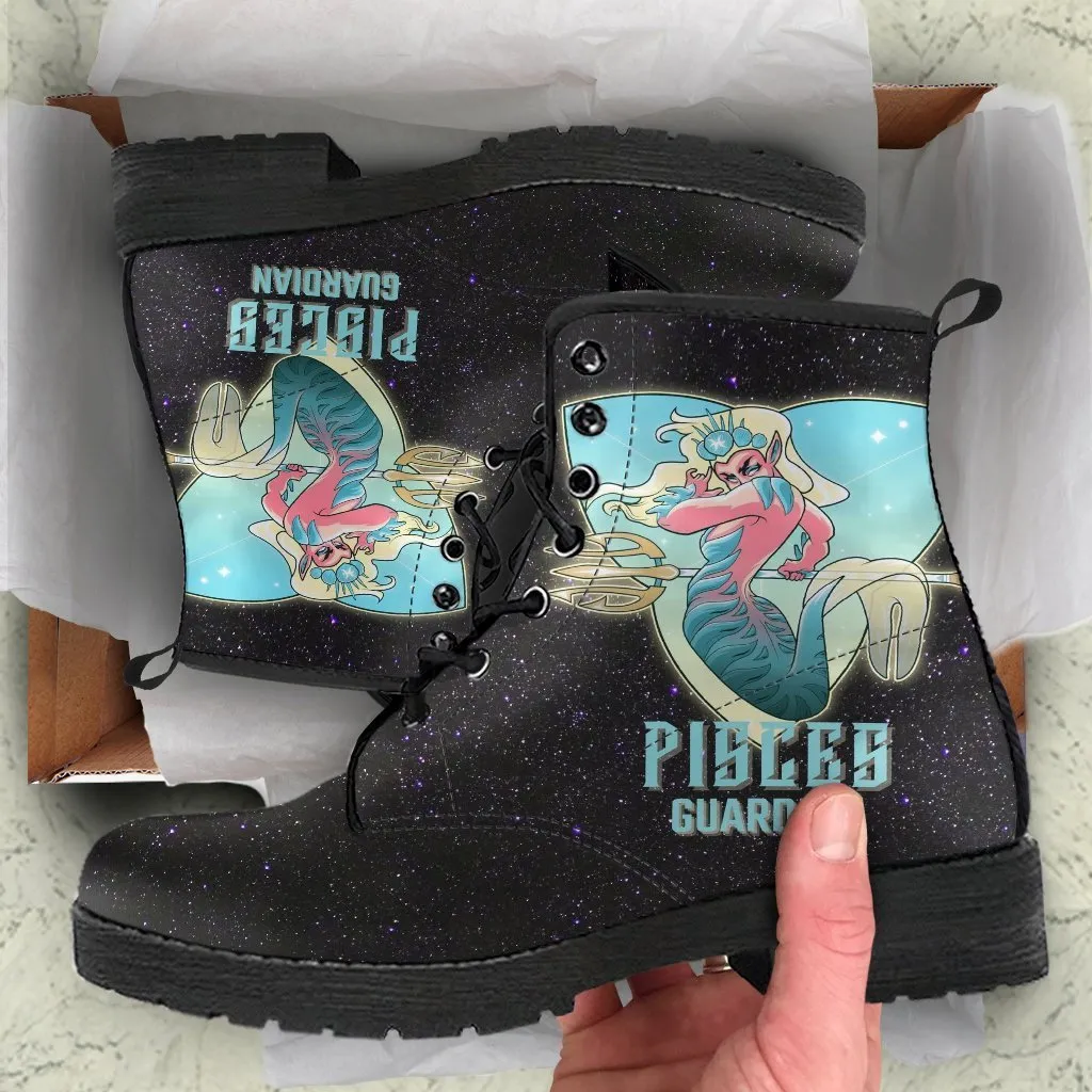 Zodiac Combat Boots - Pisces #1 | Vegan Leather Lace Up Boots Women, Handmade Lace Up Boots, Women's Boots, Custom Shoes, Aesthetic Shoes, Vegan Shoes