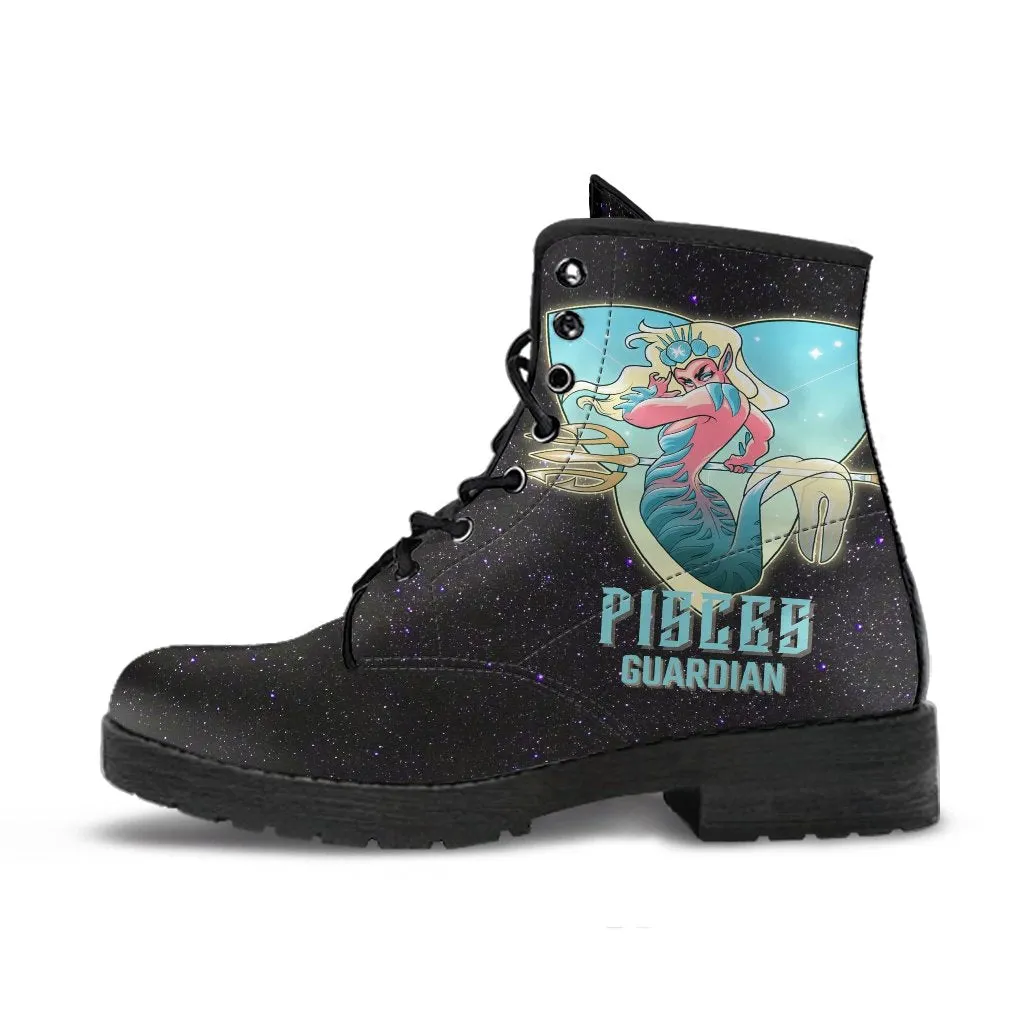 Zodiac Combat Boots - Pisces #1 | Vegan Leather Lace Up Boots Women, Handmade Lace Up Boots, Women's Boots, Custom Shoes, Aesthetic Shoes, Vegan Shoes