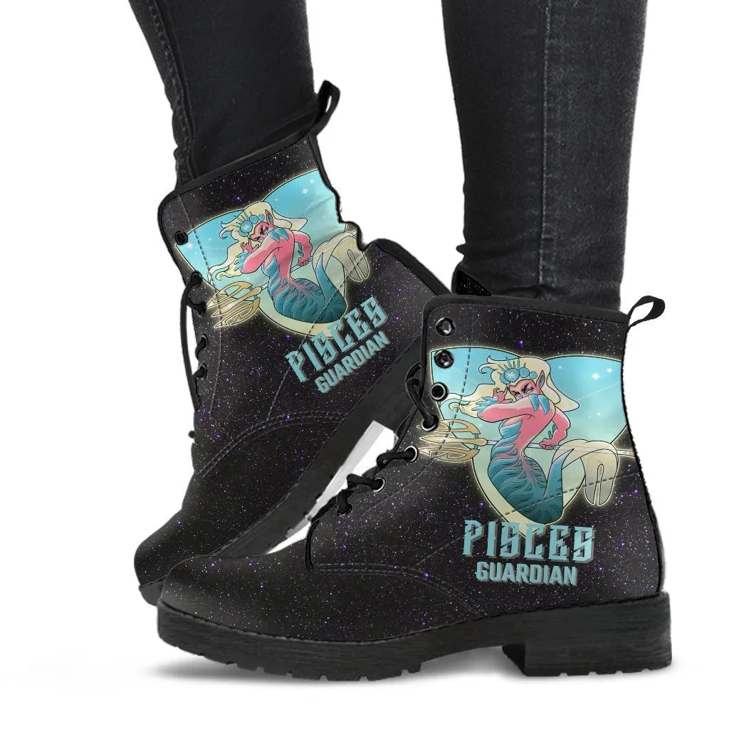 Zodiac Combat Boots - Pisces #1 | Vegan Leather Lace Up Boots Women, Handmade Lace Up Boots, Women's Boots, Custom Shoes, Aesthetic Shoes, Vegan Shoes