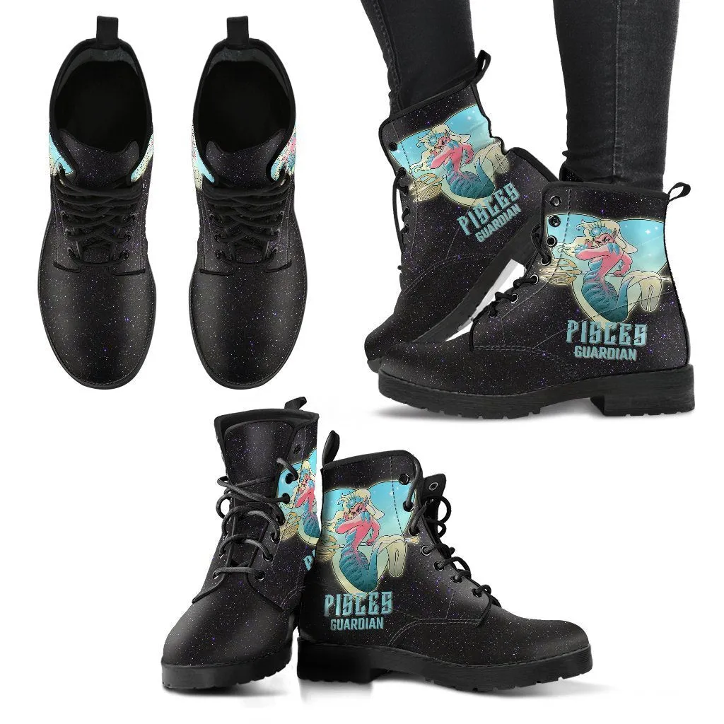 Zodiac Combat Boots - Pisces #1 | Vegan Leather Lace Up Boots Women, Handmade Lace Up Boots, Women's Boots, Custom Shoes, Aesthetic Shoes, Vegan Shoes